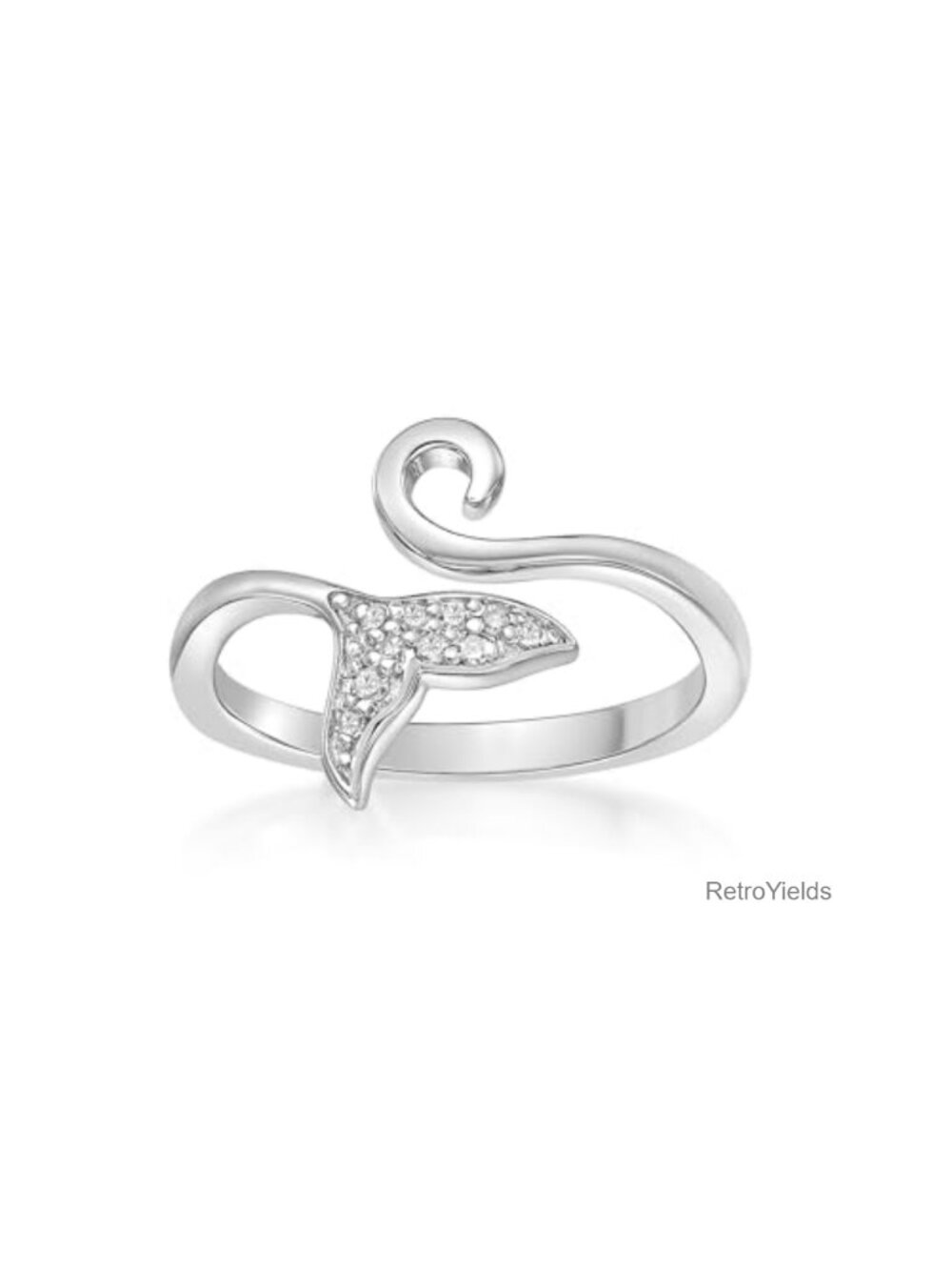 925 Sterling Silver Diamond Dolphin Tail Open Toe Ring Adjustable